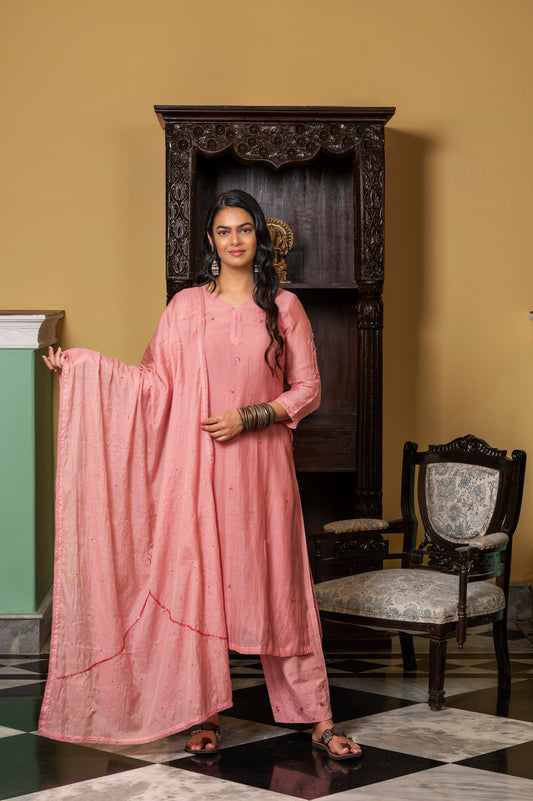 Coral Zardozi Chanderi Dupatta