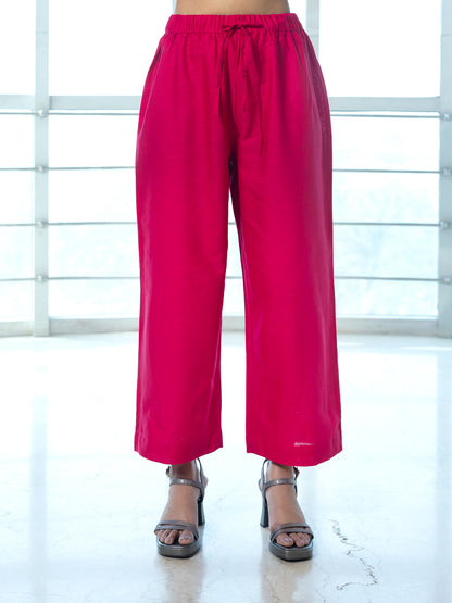 Pink cotton linen a line kurta co-ord set
