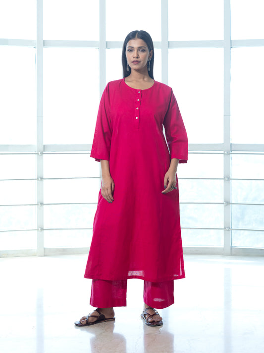 Pink cotton linen a line kurta co-ord set