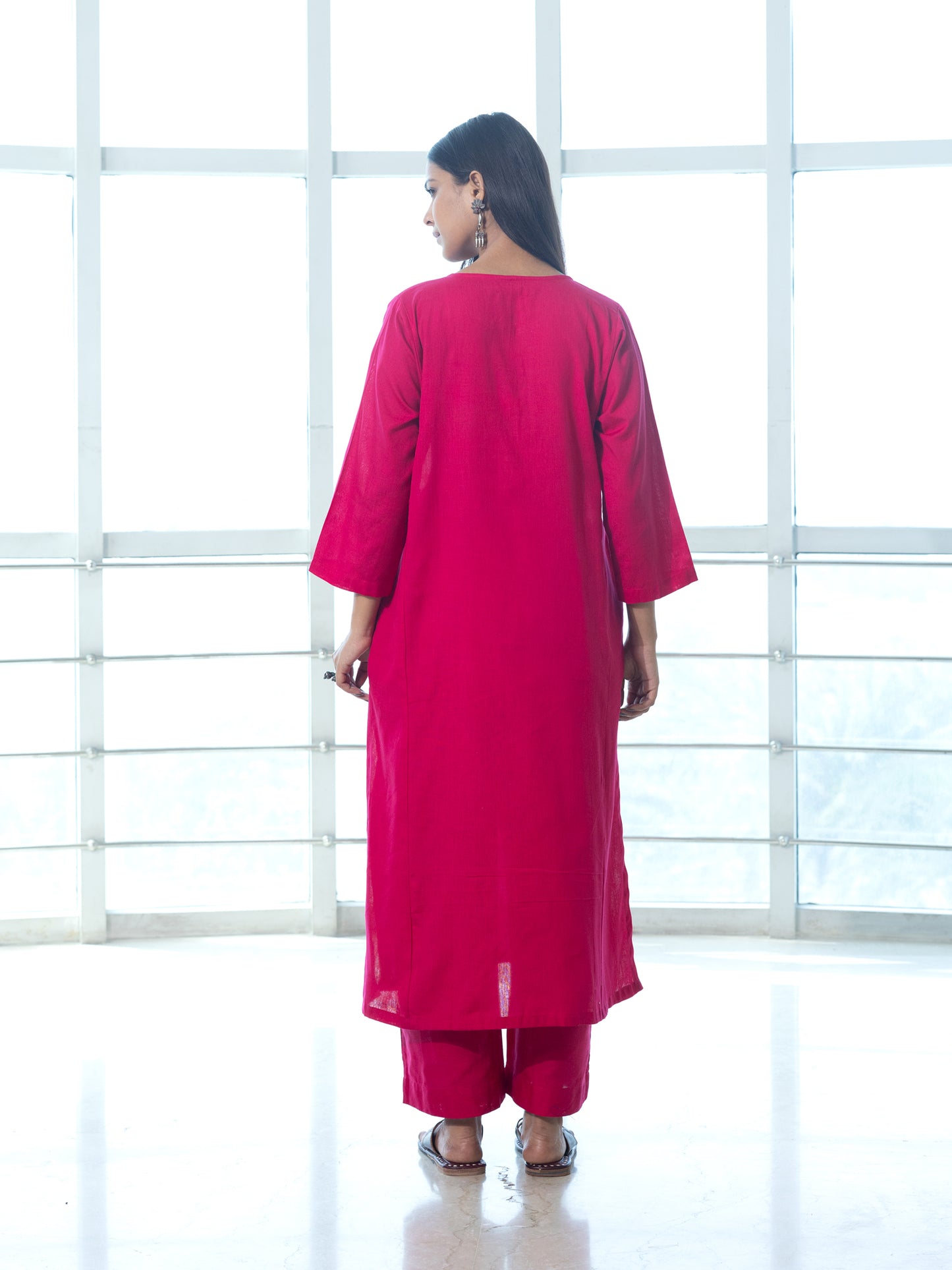 Pink cotton linen a line kurta co-ord set