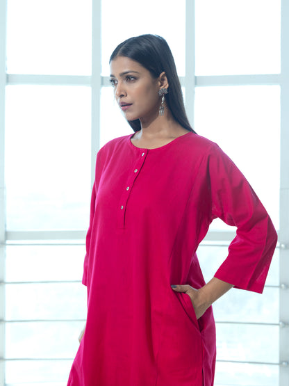 Pink cotton linen a line kurta co-ord set