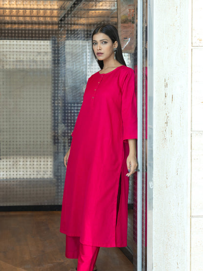 Pink cotton linen a line kurta co-ord set