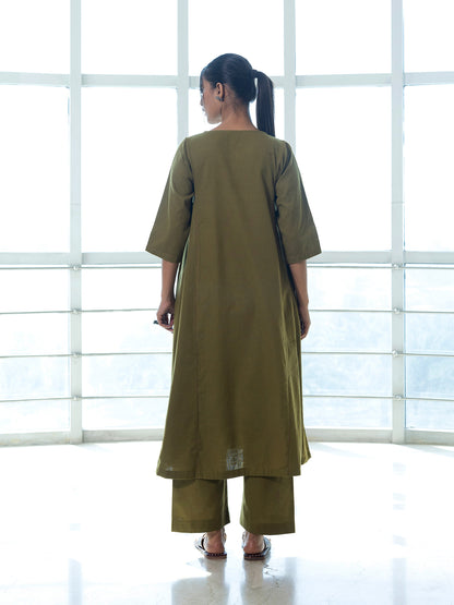 Mehndi green cotton linen kurta co-ord set