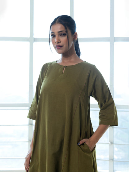 Mehndi green cotton linen kurta co-ord set