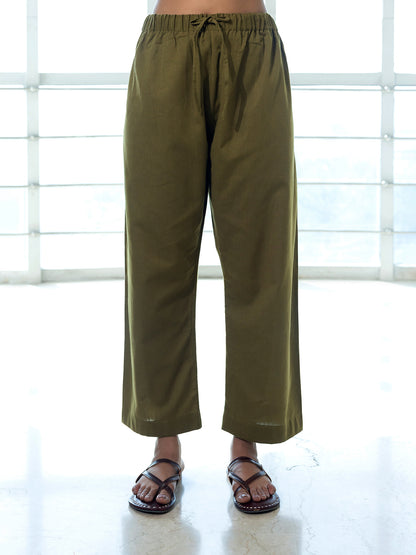 Mehndi green cotton linen kurta co-ord set