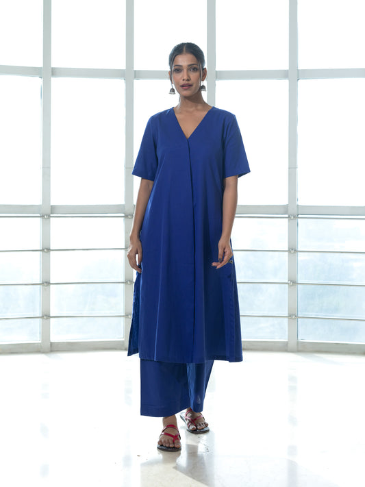 Royal blue a line cotton linen co-ord set
