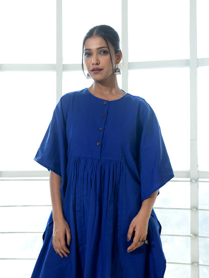 Royal blue cotton linen a line kaftan co-ord set
