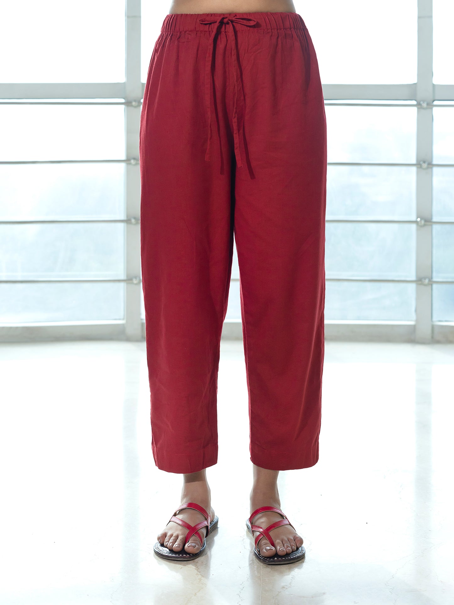 Red cotton linen a line kurta co-ord set