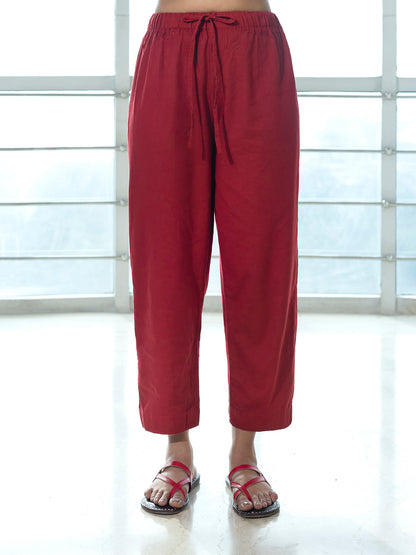 Red cotton linen a line kurta co-ord set