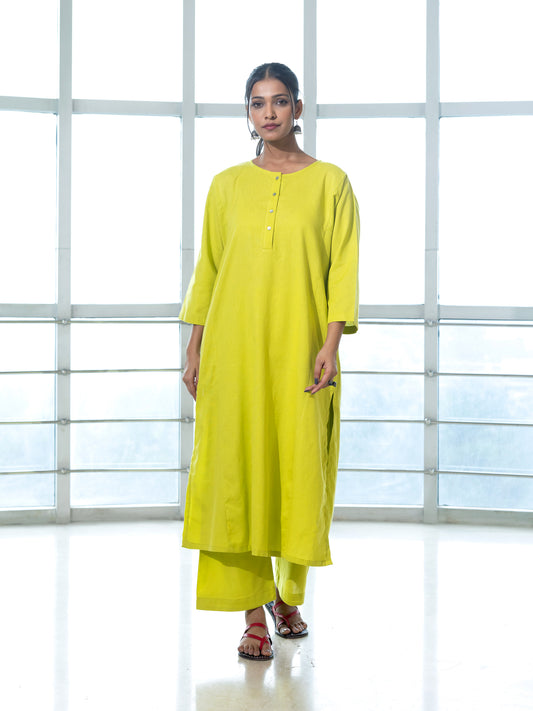 Lemon yellow a line cotton linen kurta co-ord set