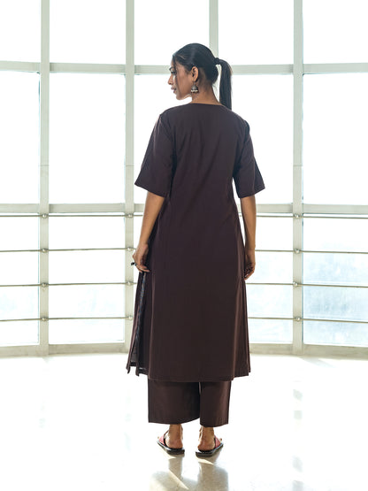 Brown cotton linen a line kurta co-ord set