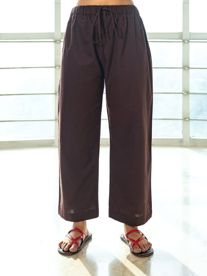 Brown cotton linen a line kurta co-ord set