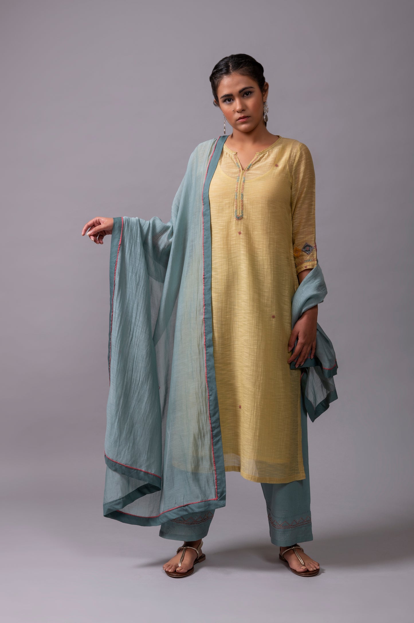 Dark Sea Blue Zardozi Fine Chanderi Dupatta