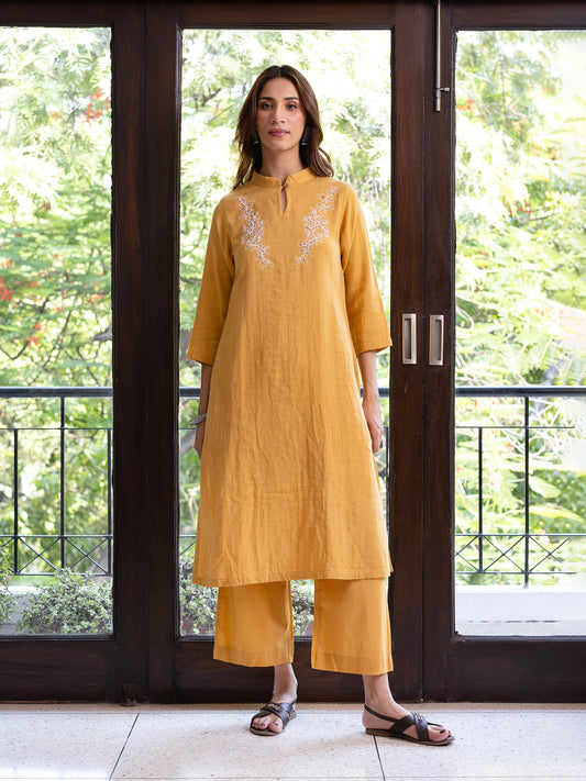 Turmeric yellow cotton doriwork kurta