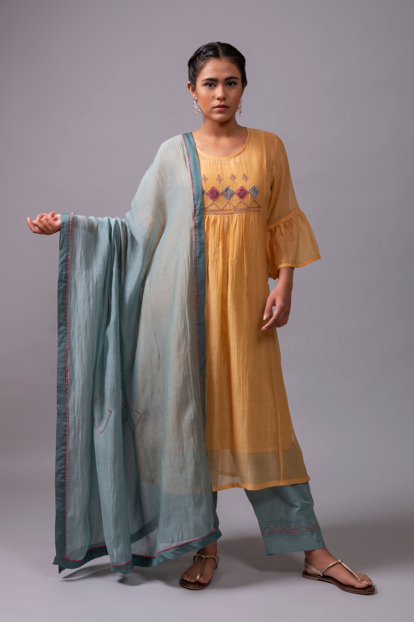 Dark Sea Blue Zardozi Fine Chanderi Dupatta