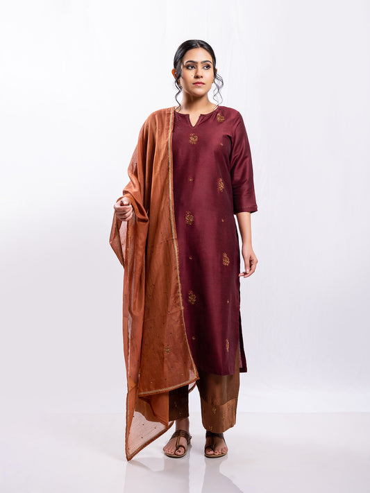 Rust gold Mul Chanderi Dupatta
