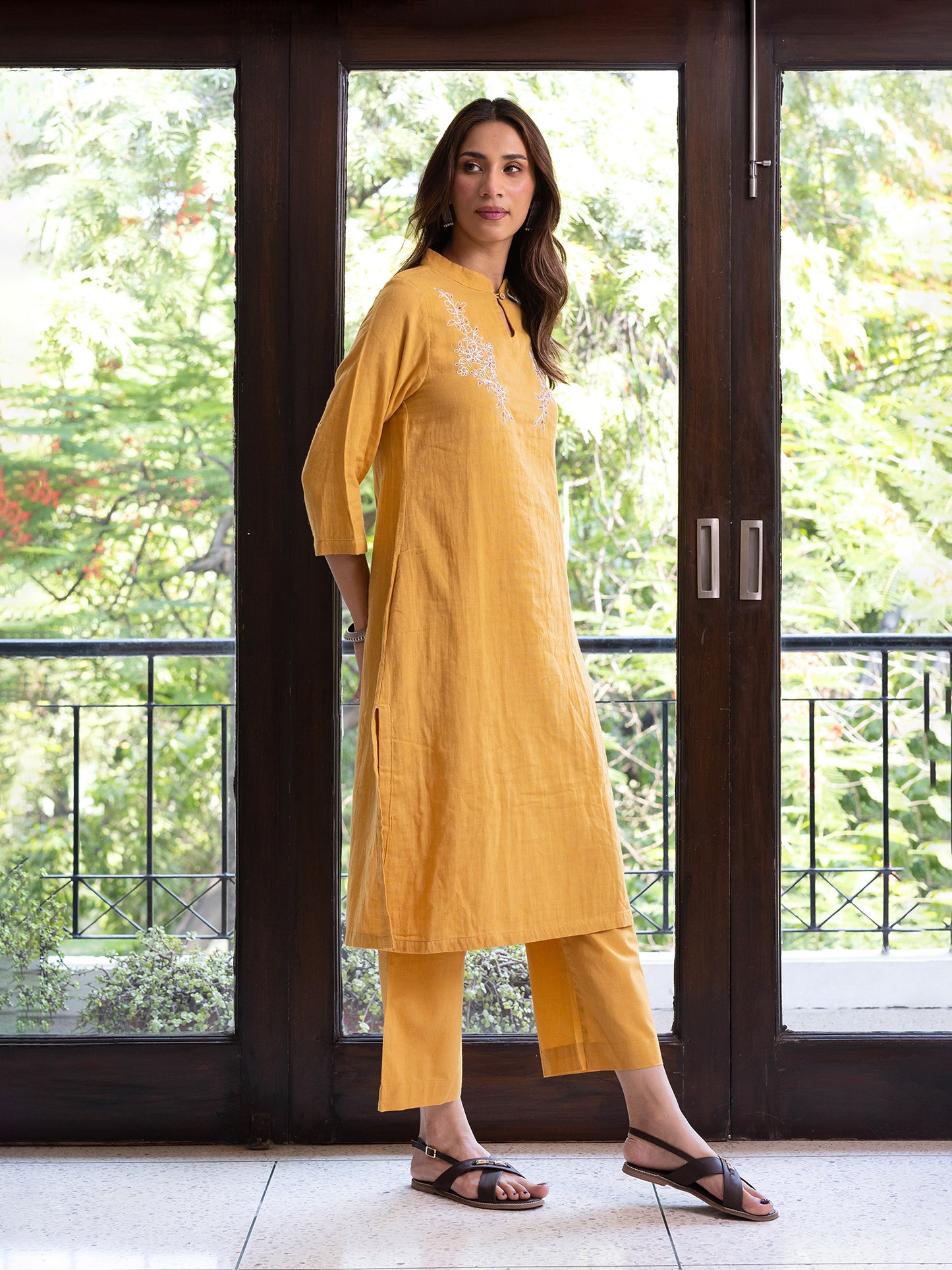 Turmeric yellow cotton doriwork kurta