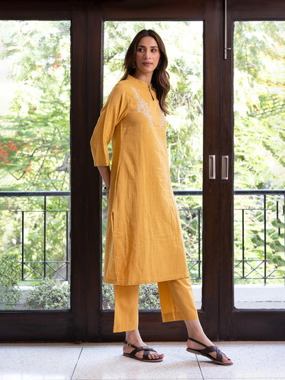 Turmeric yellow cotton doriwork kurta
