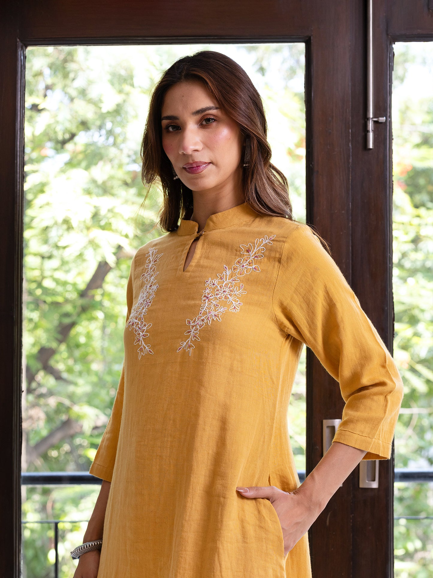 Turmeric yellow cotton doriwork kurta
