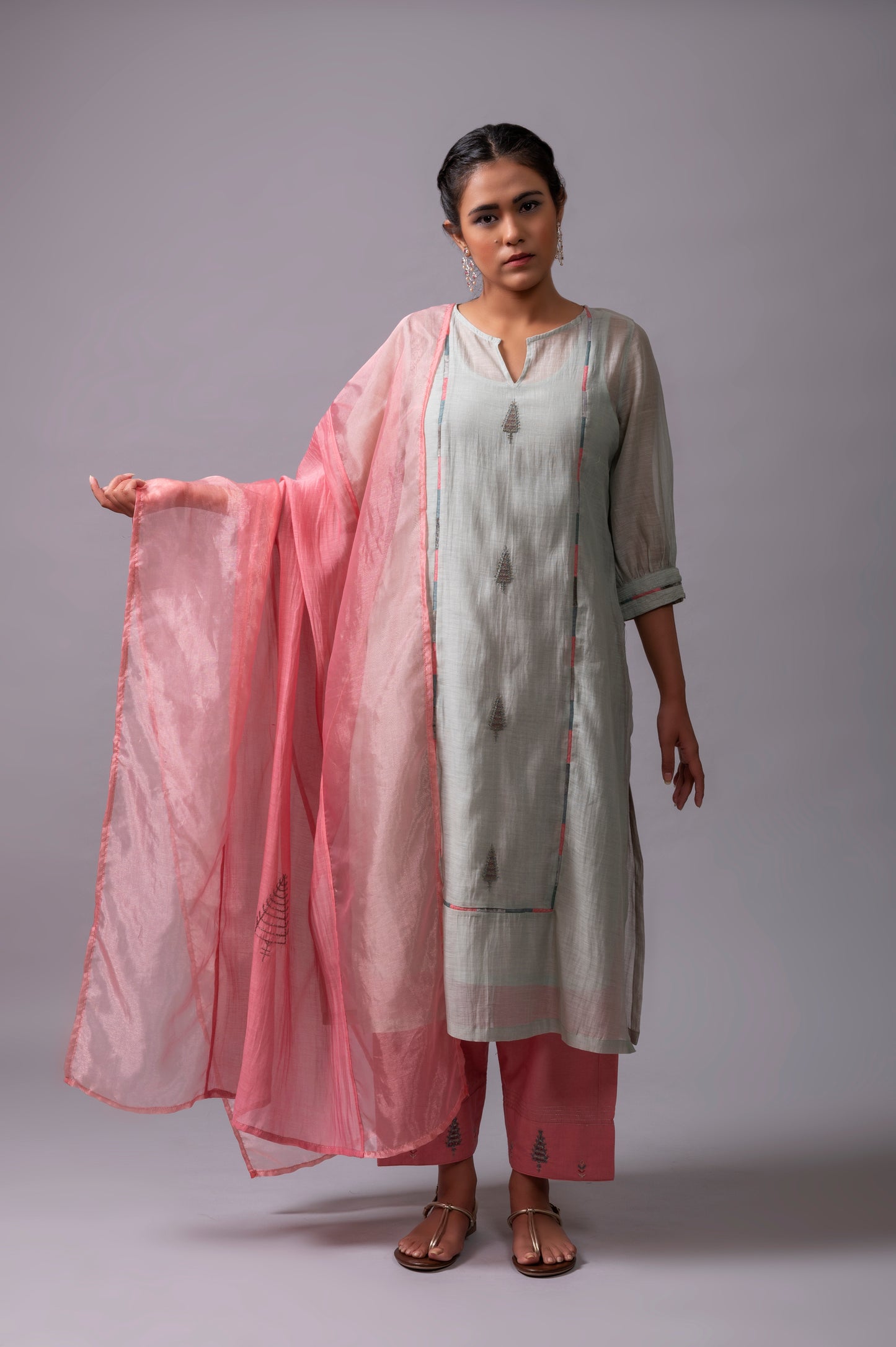 Sea Blue Fine Chanderi Kurta Set