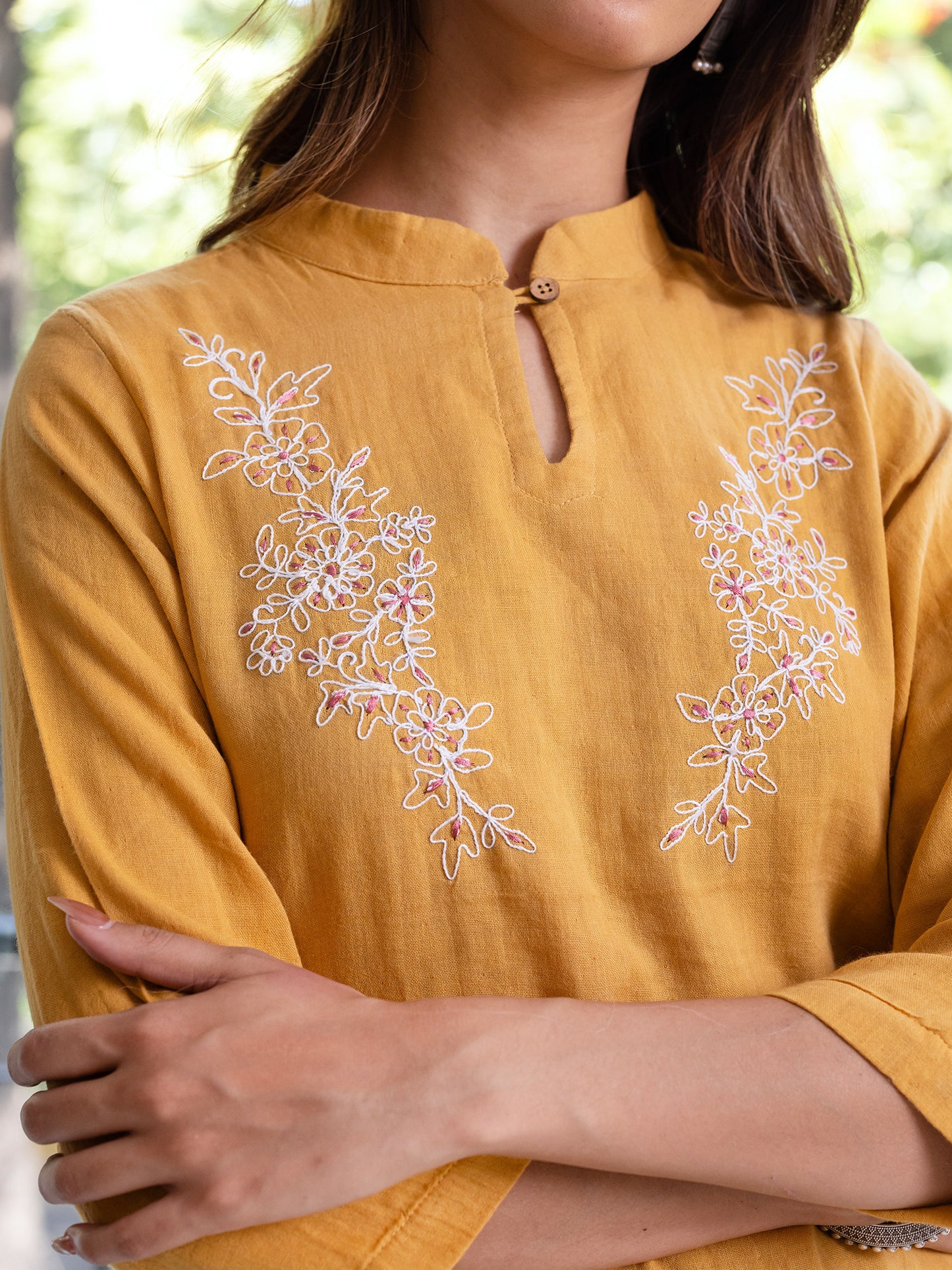 Turmeric yellow cotton doriwork kurta