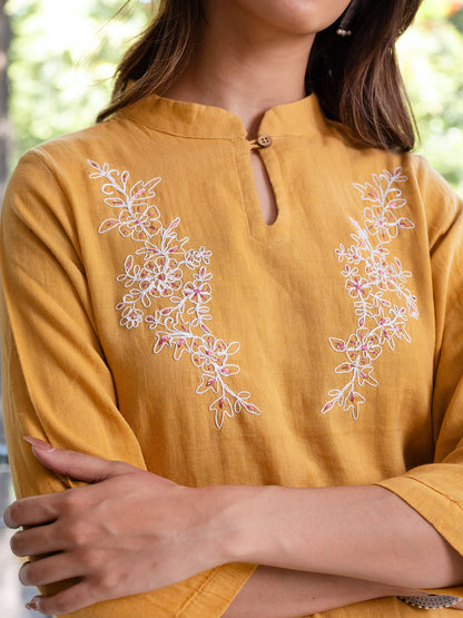 Turmeric yellow cotton doriwork kurta