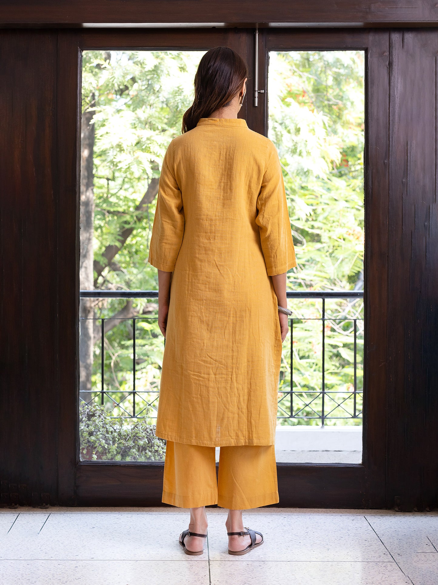 Turmeric yellow cotton doriwork kurta