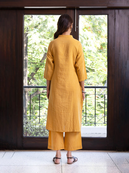 Turmeric yellow cotton doriwork kurta