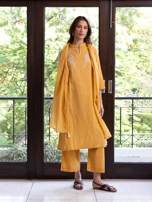 Turmeric yellow cotton doriwork co-ord set