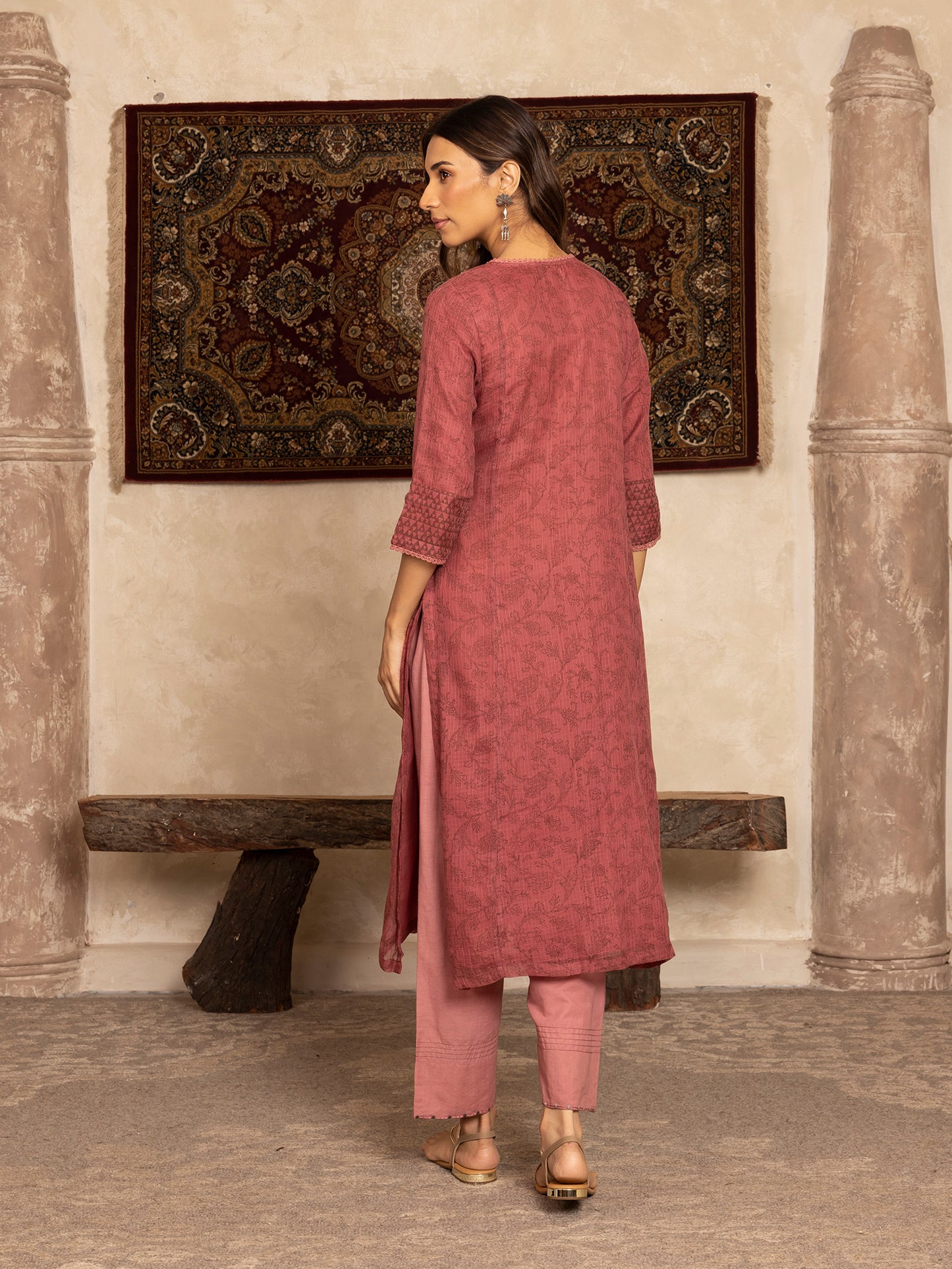 wine hand block print kota cotton with zardozi hand embroidery kurta
