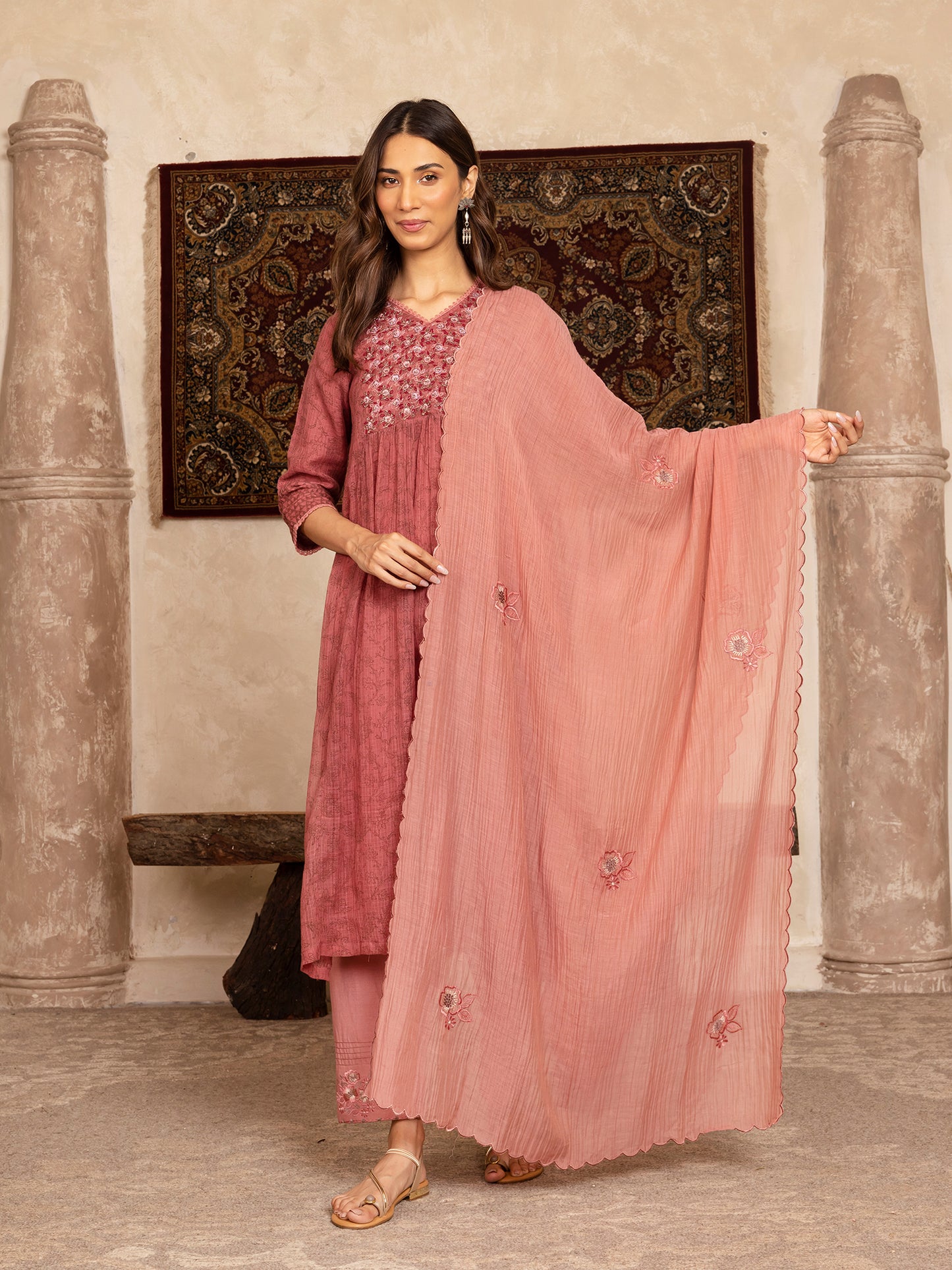 wine hand block print kota cotton with zardozi hand embroidery kurta
