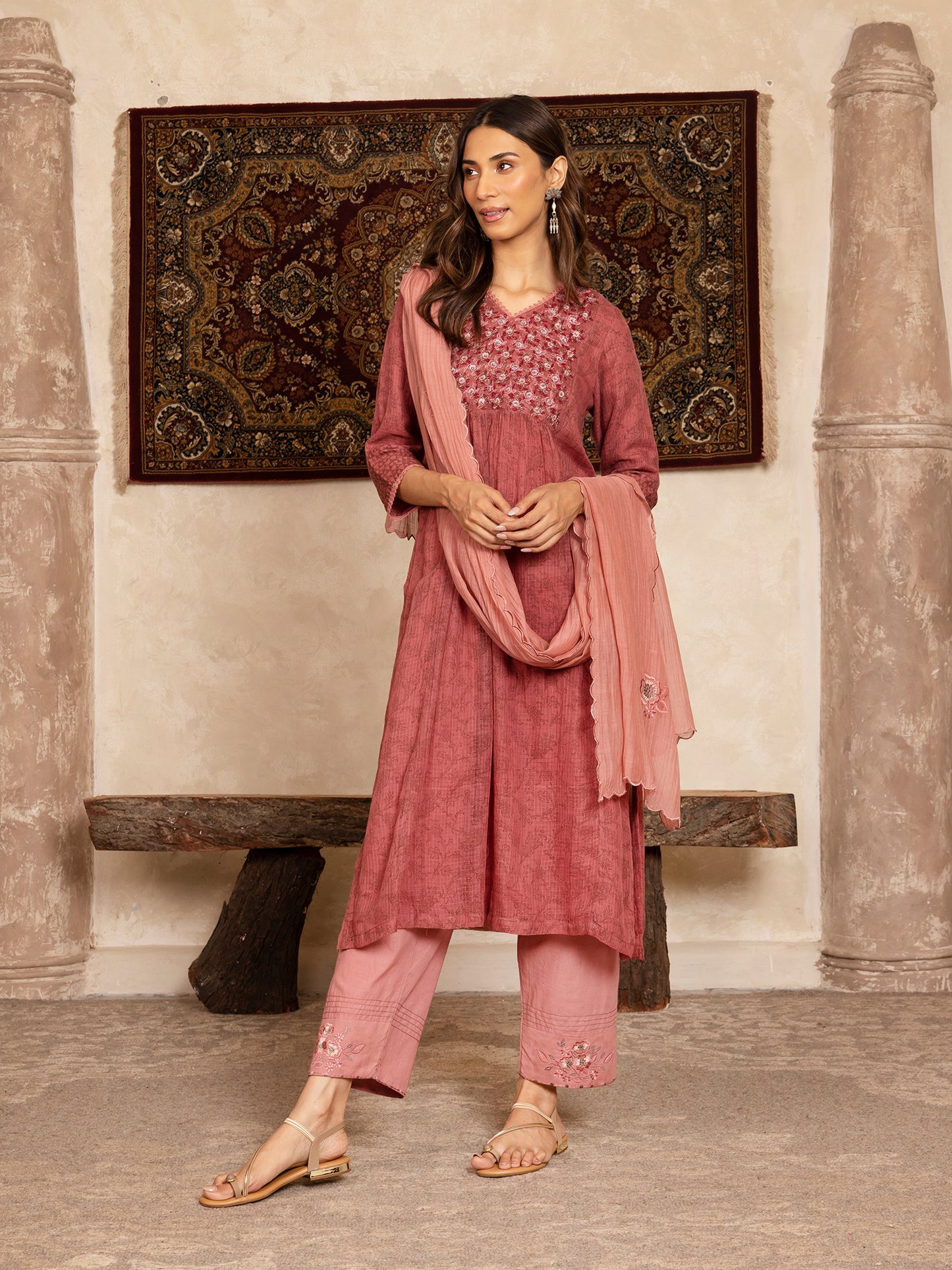 wine hand block print kota cotton with zardozi hand embroidery kurta