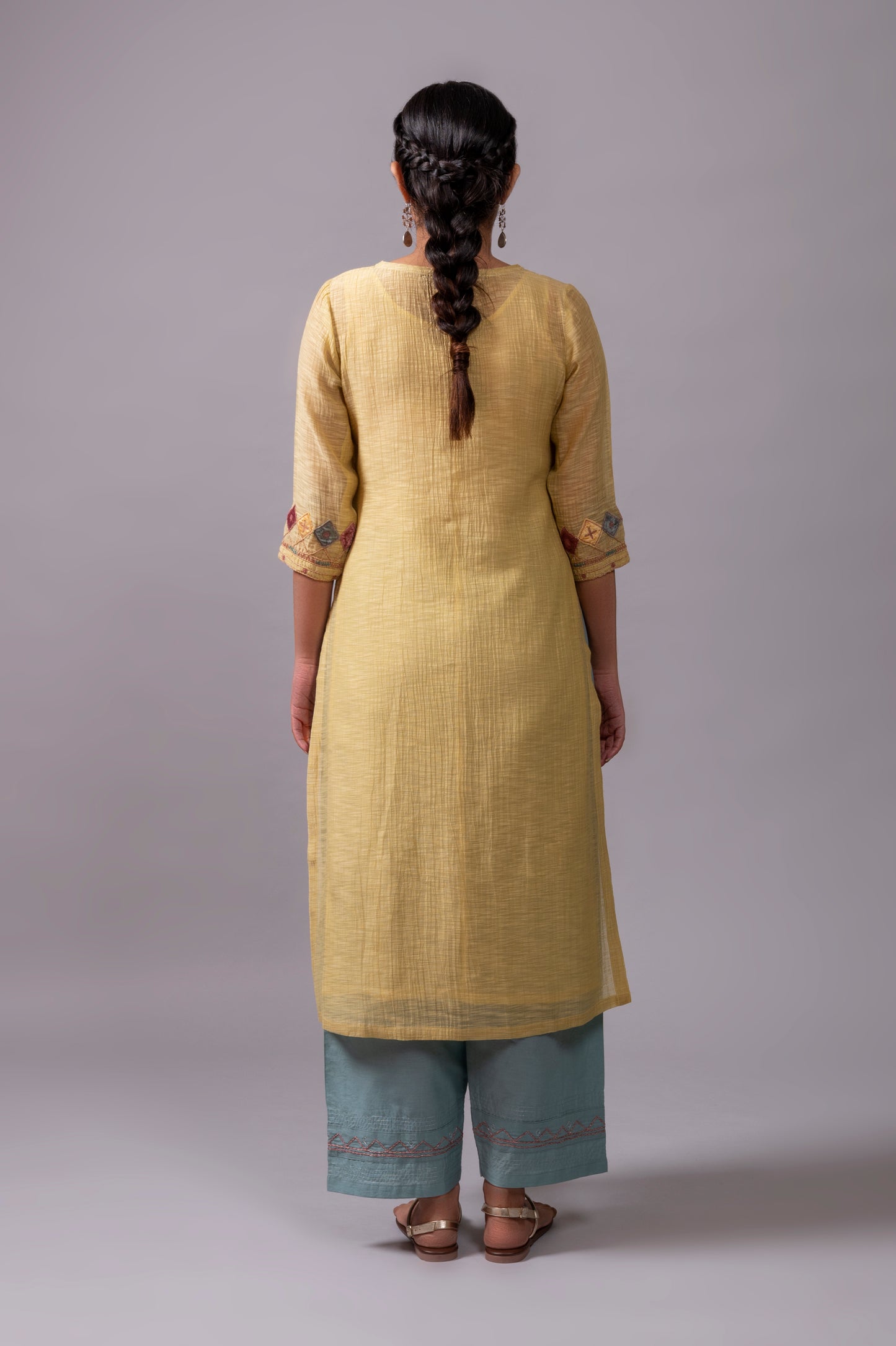 Lemon Green Khadi Chanderi Kurta