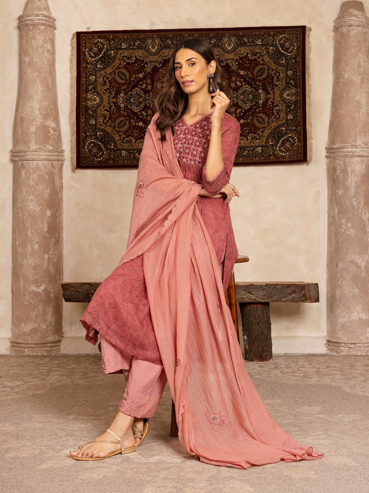 wine hand block print kota cotton with zardozi hand embroidery kurta