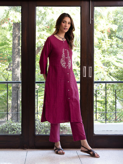 Wine cotton doriwork co-ord set
