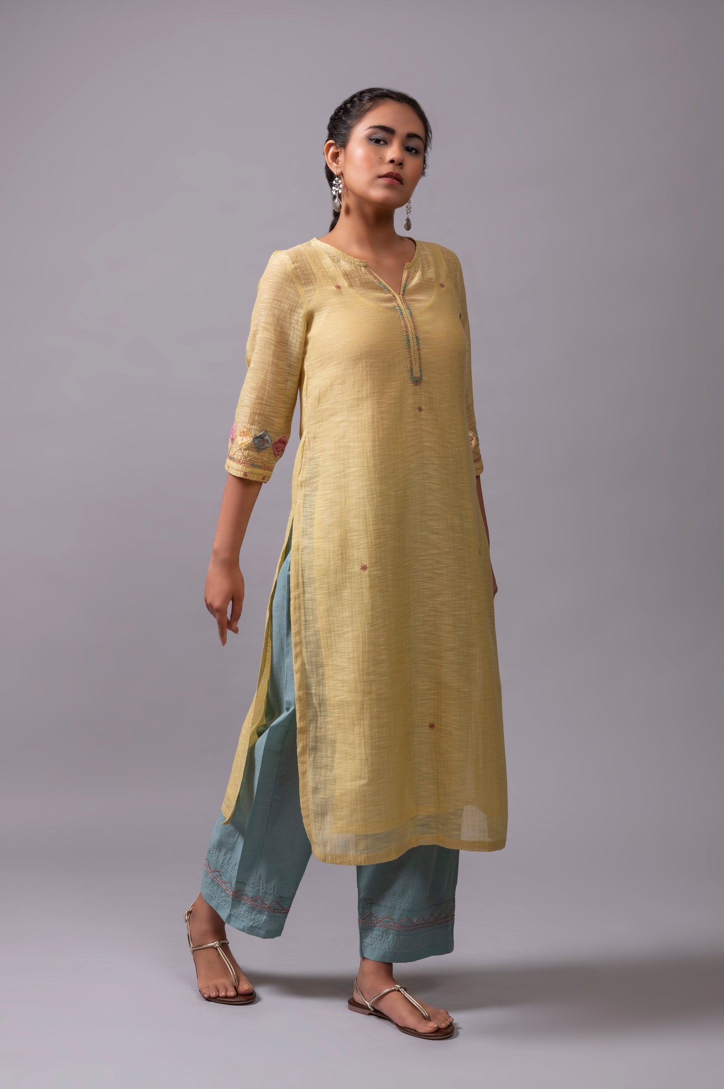 Lemon Green Khadi Chanderi Kurta