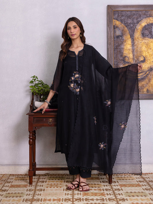 Black mul chanderi dupatta