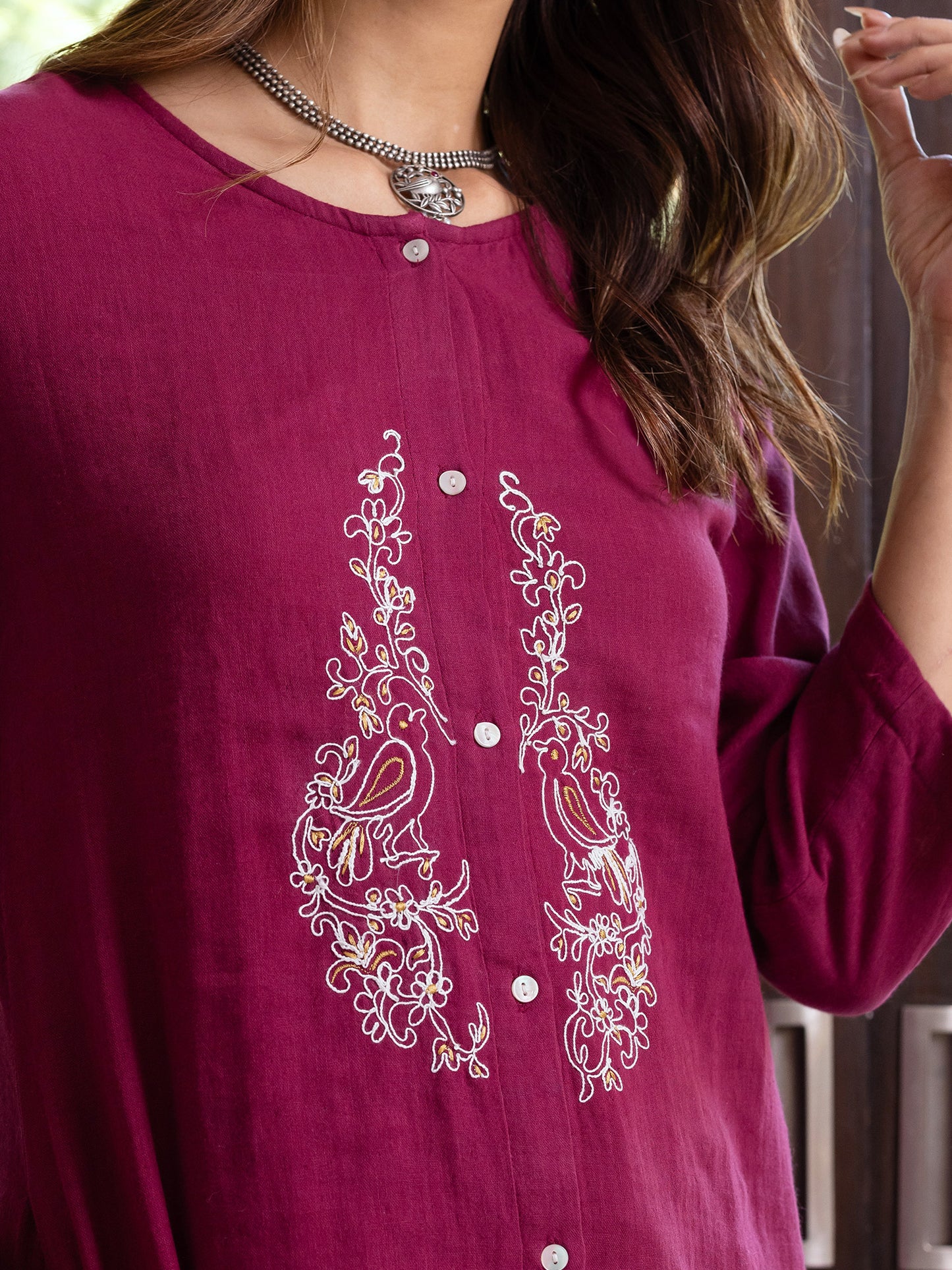 Wine cotton doriwork co-ord set