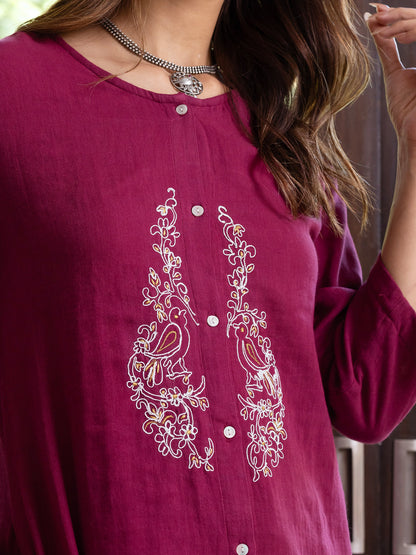 Wine cotton doriwork co-ord set