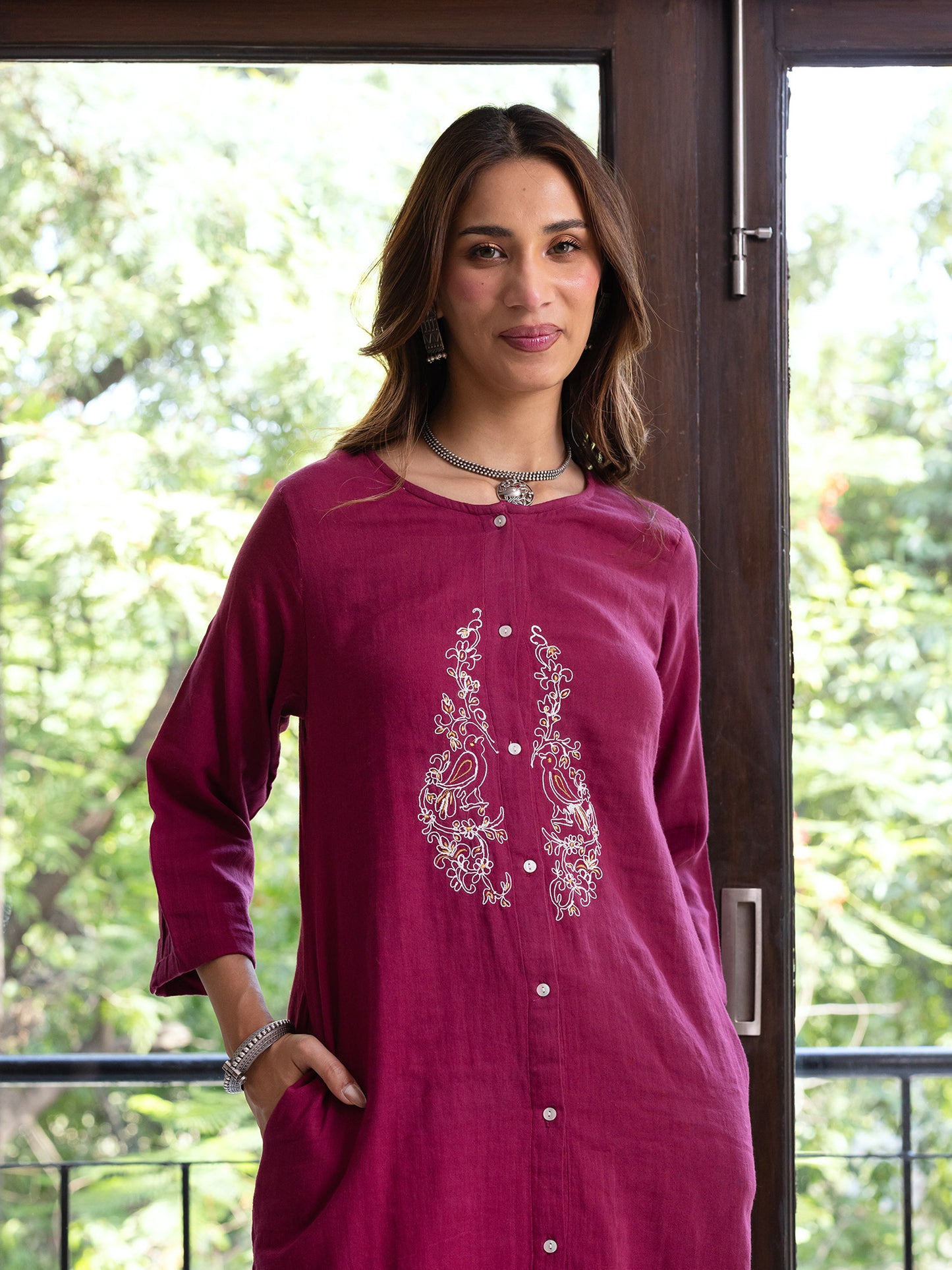 Wine cotton doriwork co-ord set