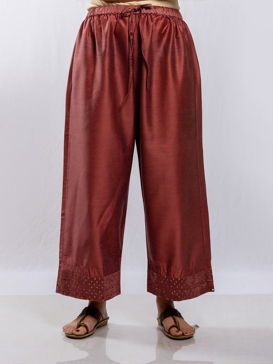 Brick Red Cotton silk Pant