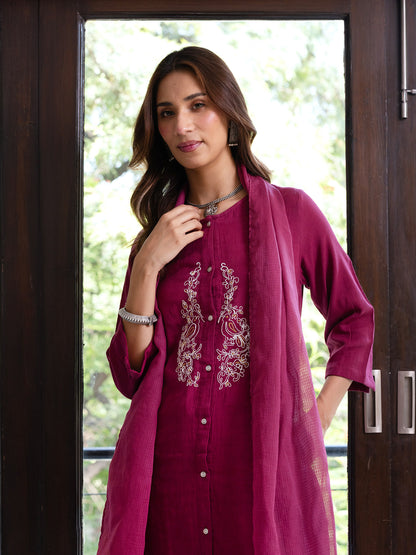 Wine cotton doriwork co-ord set