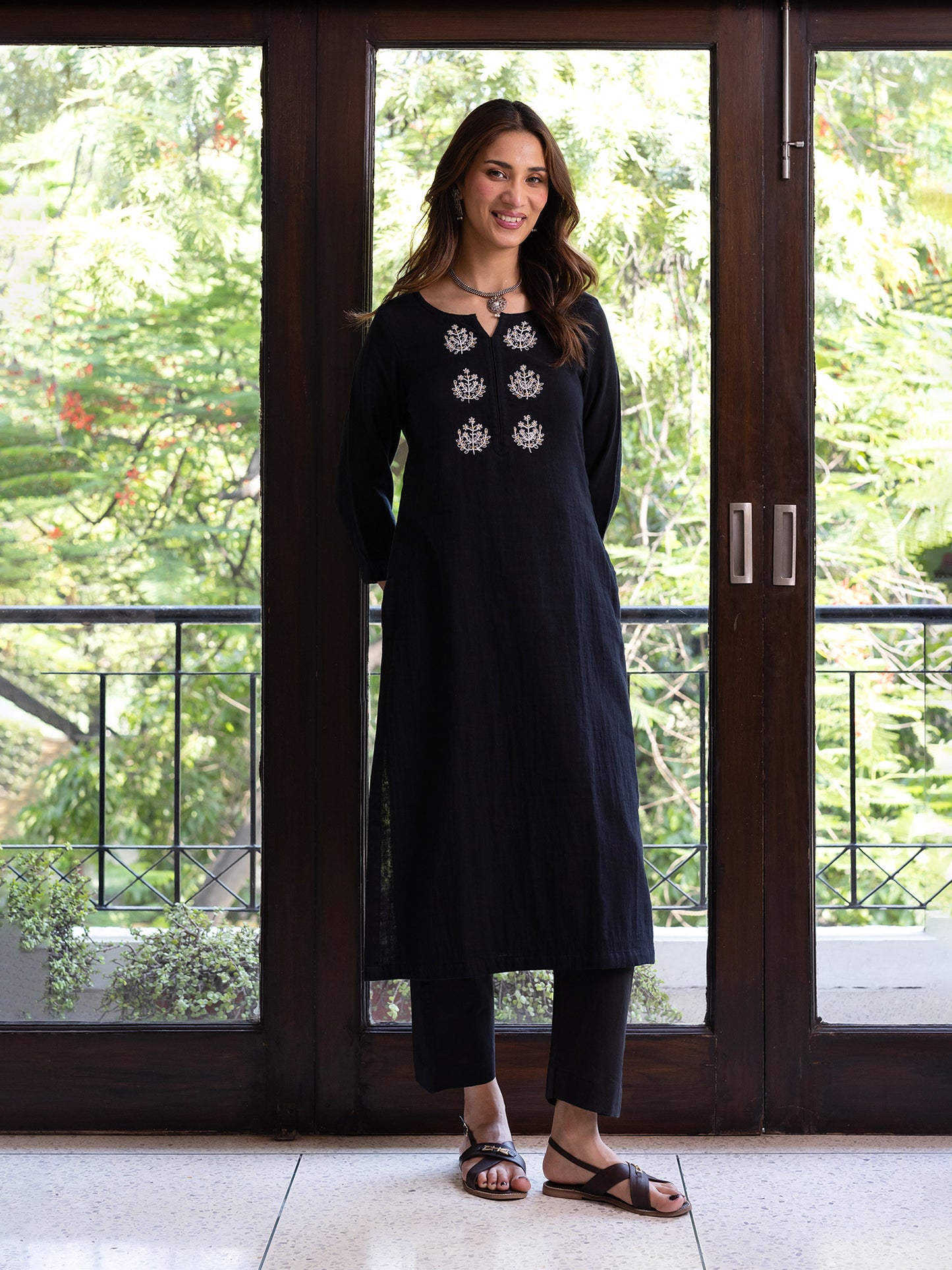 Black cotton doriwork co-ord set