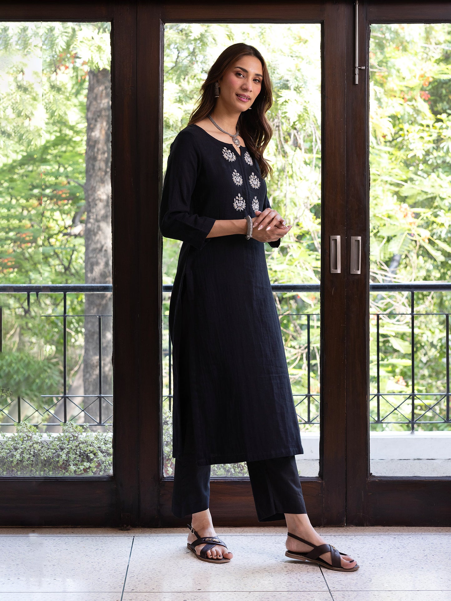 Black cotton doriwork co-ord set