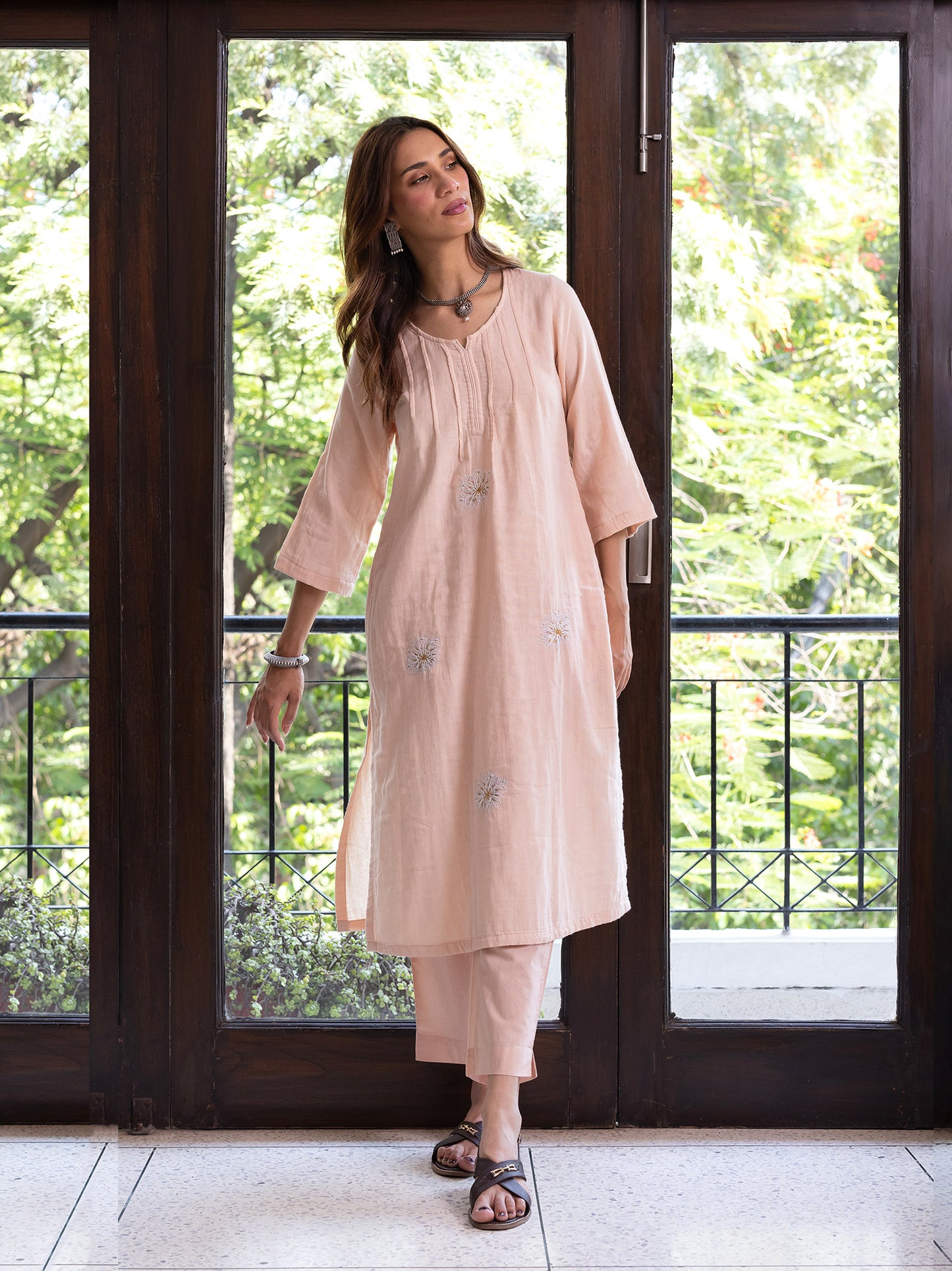 Peach cotton doriwork co-ord set