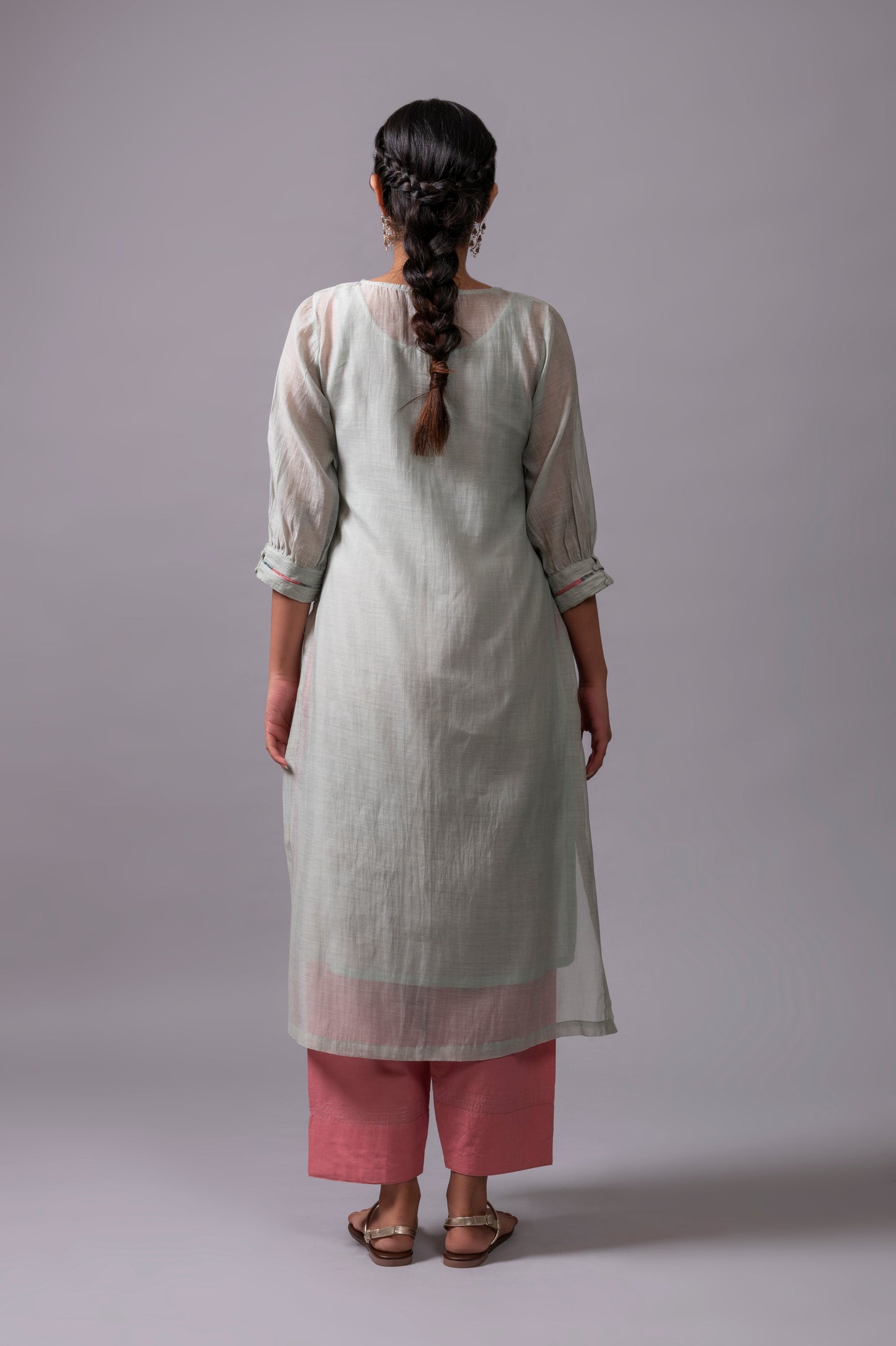 Sea Blue Fine Chanderi Kurta