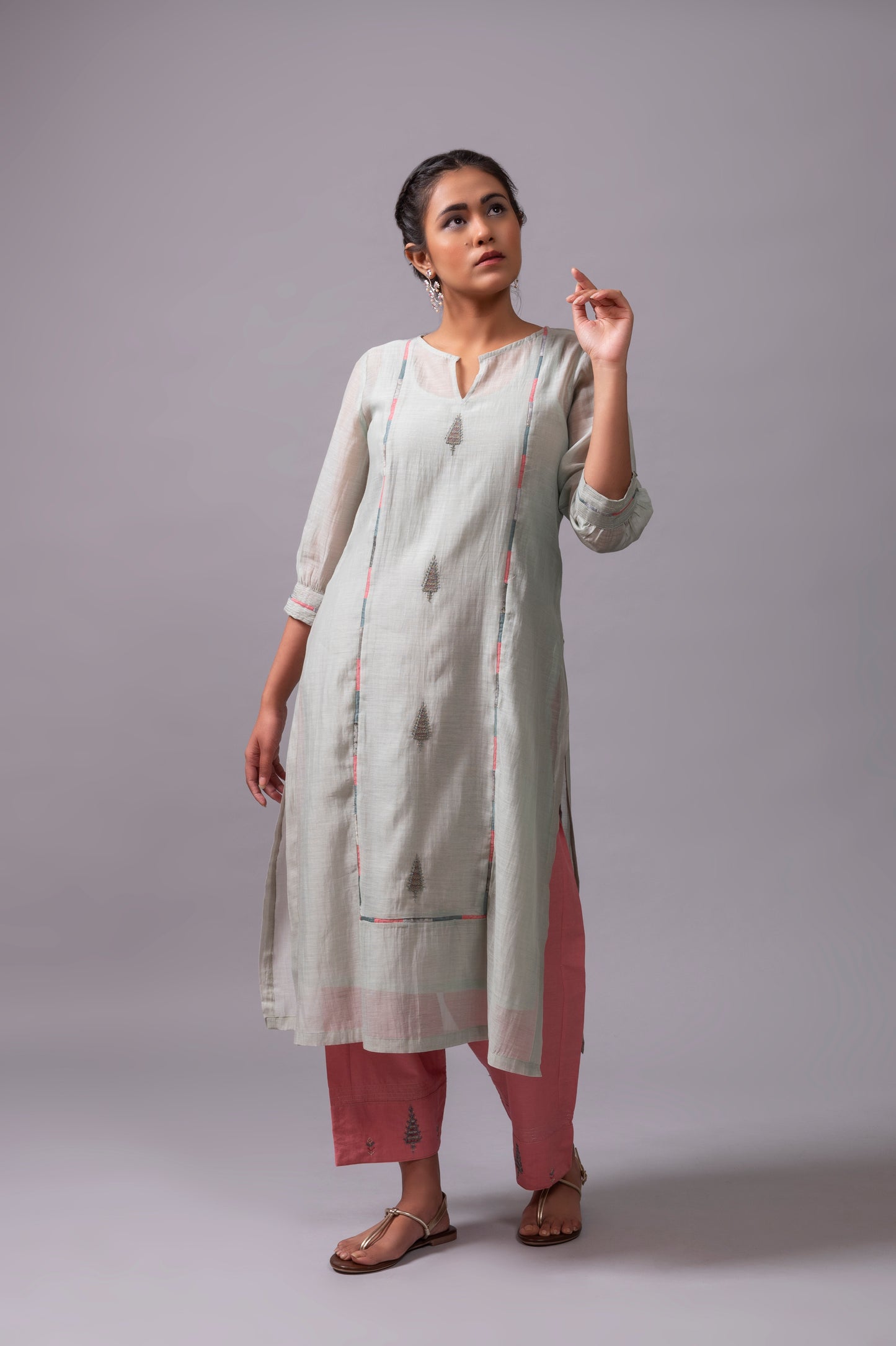 Sea Blue Fine Chanderi Kurta