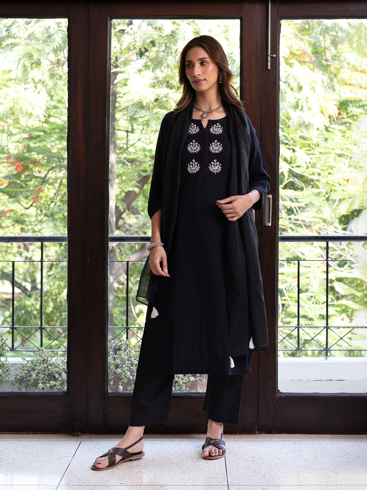 Black cotton doriwork co-ord set
