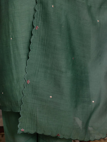 Green mul chanderi gota with thread embroidery kurta set