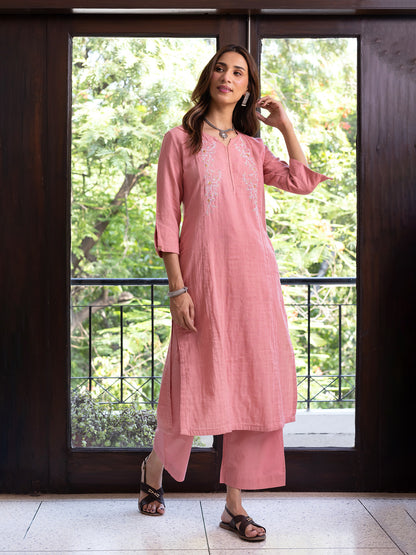 Coral cotton doriwork kurta